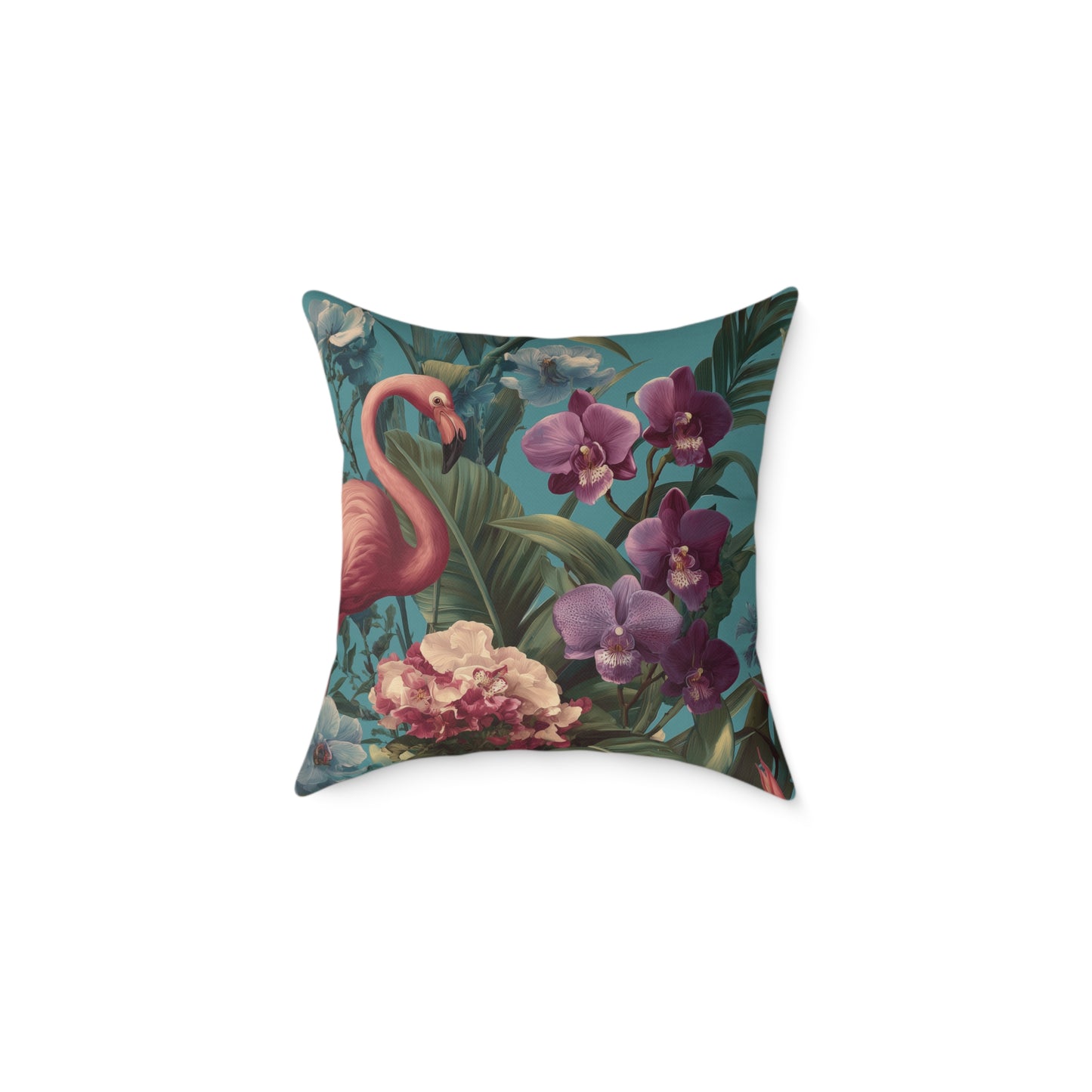 Tropic Orchid Flamingo - Square Poly Canvas Pillow