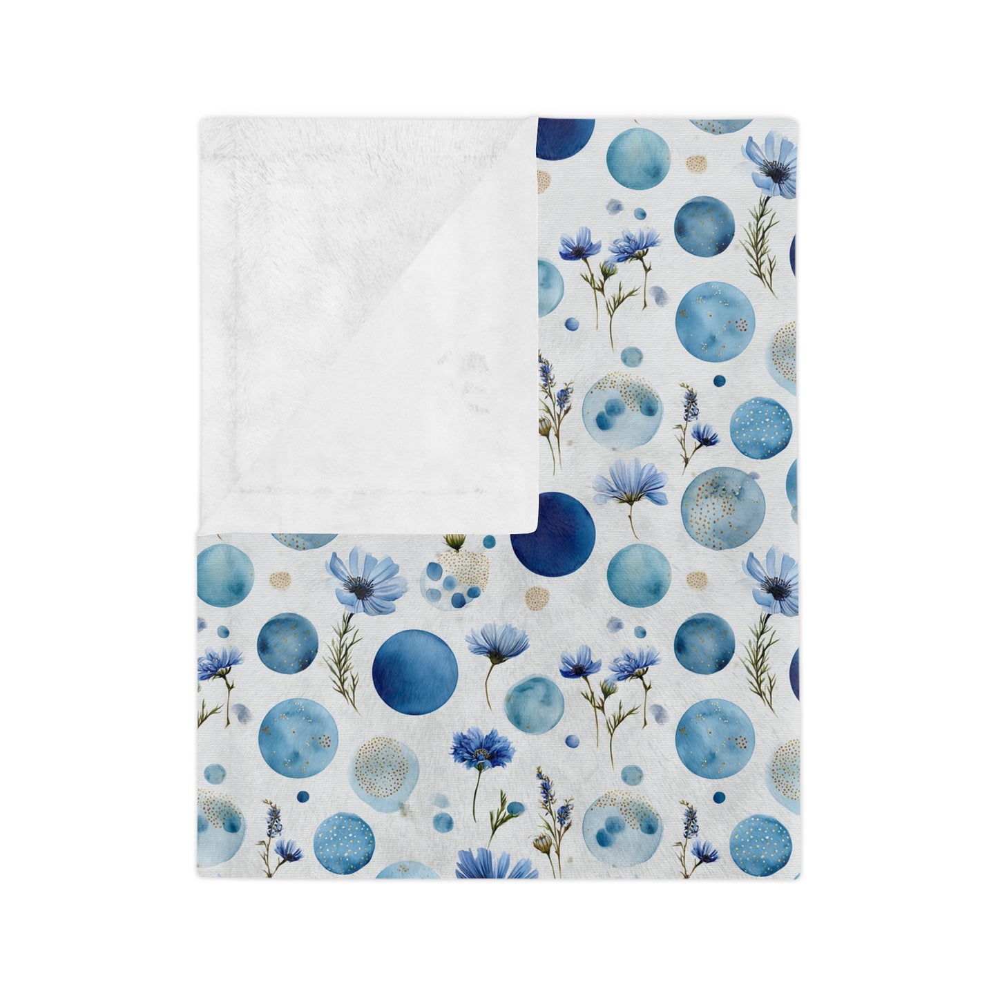Blue Circle Flowers - Velveteen Microfiber Blanket