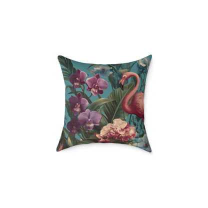 Tropic Orchid Flamingo - Square Poly Canvas Pillow