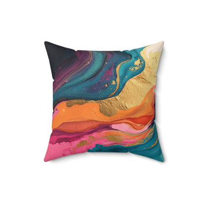 Molten Coral Swirl - Faux Suede Square Pillow