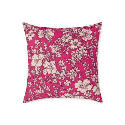 Fuchsia Garden Bloom - Square Poly Canvas Pillow