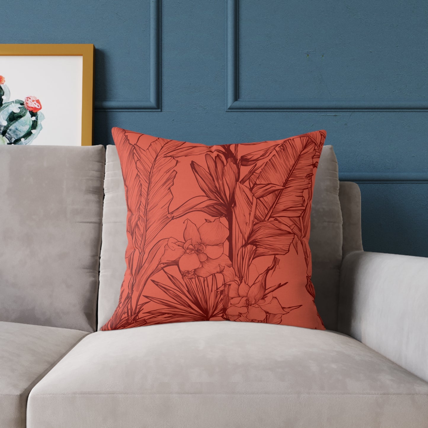 Terracotta Jungle Sketch - Square Poly Canvas Pillow
