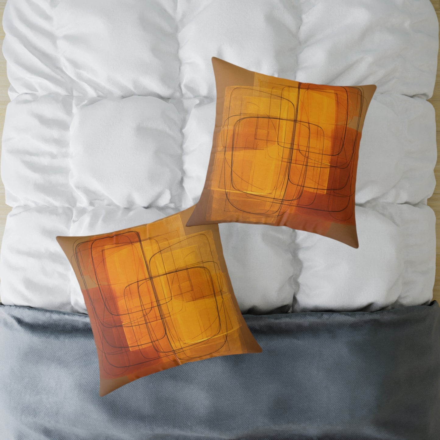 Golden Frame Drift - Square Poly Canvas Pillow