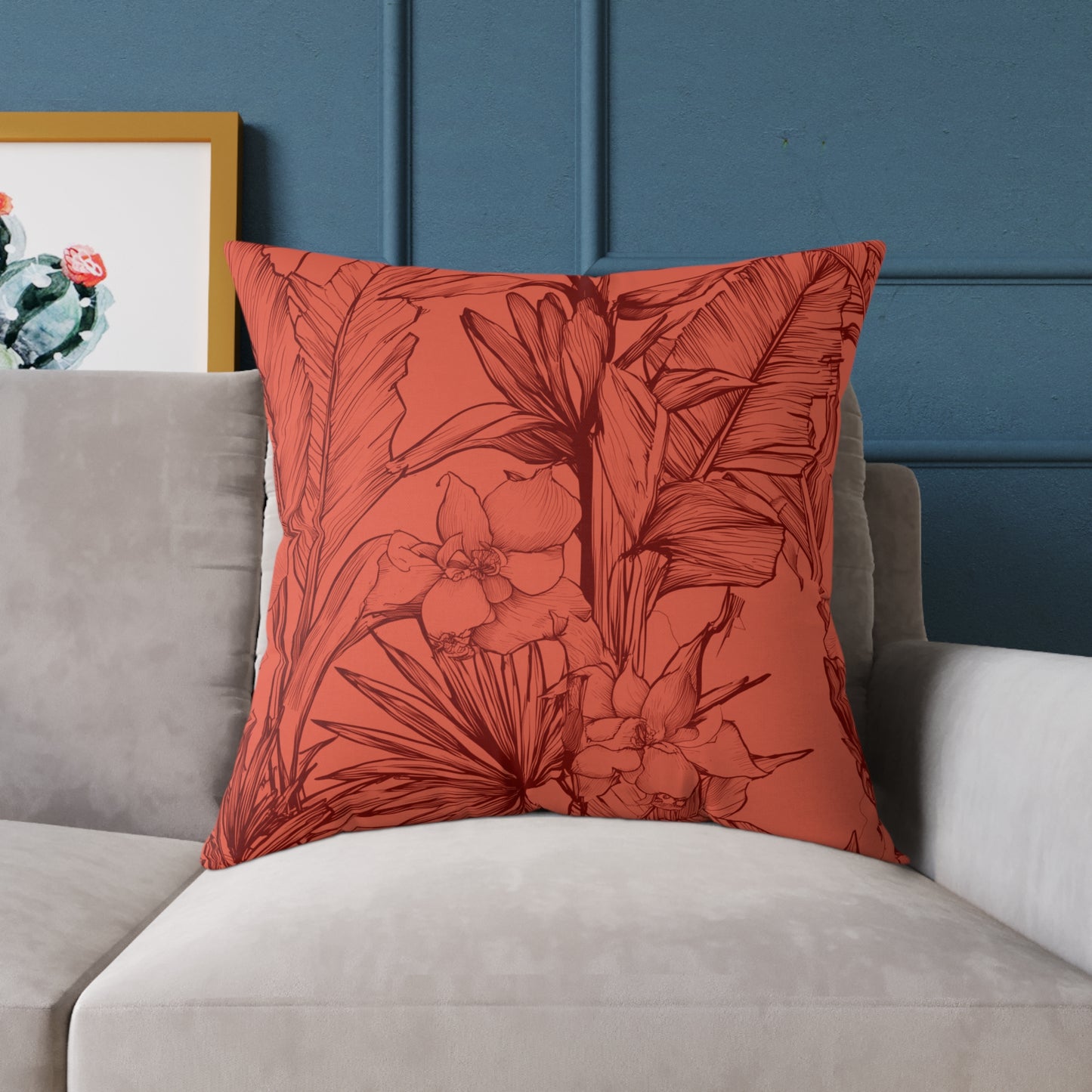 Terracotta Jungle Sketch - Square Poly Canvas Pillow