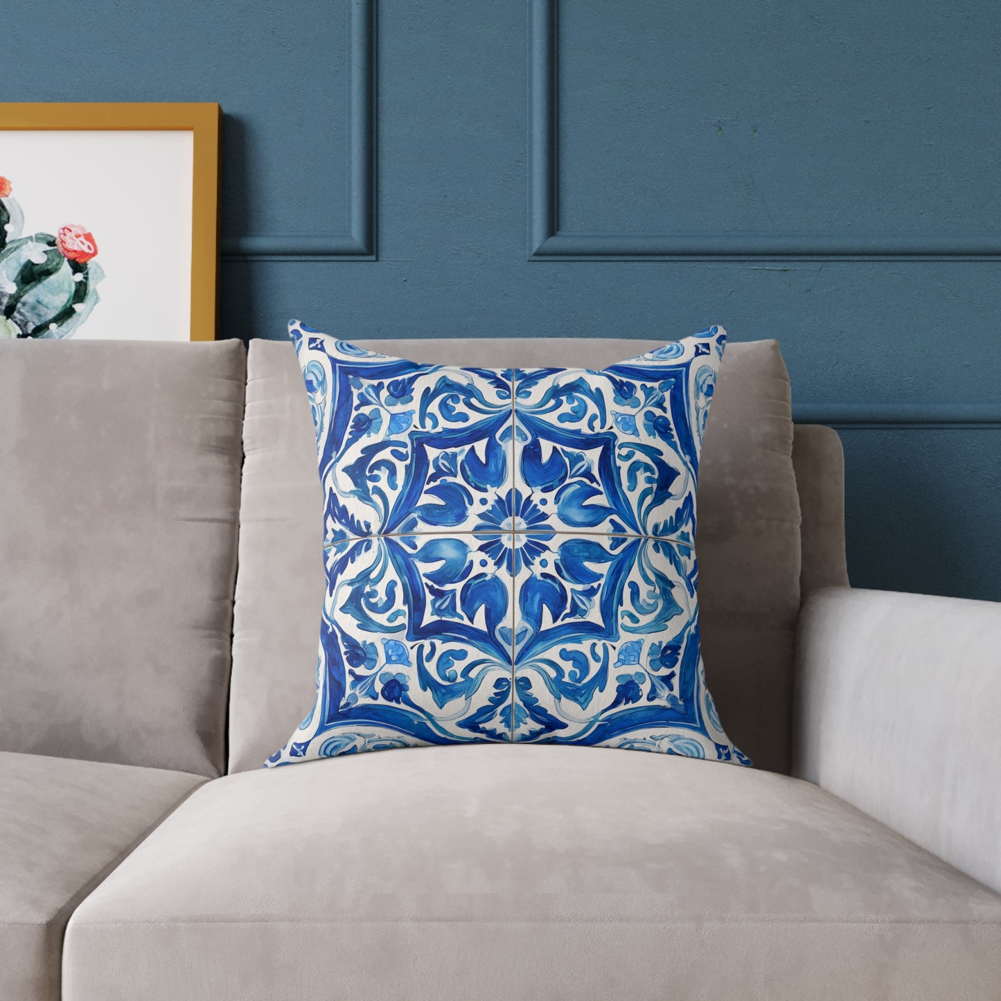 Blue Tile Haven - Square Poly Canvas Pillow