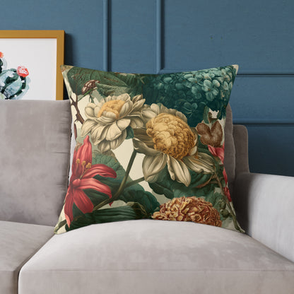 Heritage Garden Bloom - Square Poly Canvas Pillow