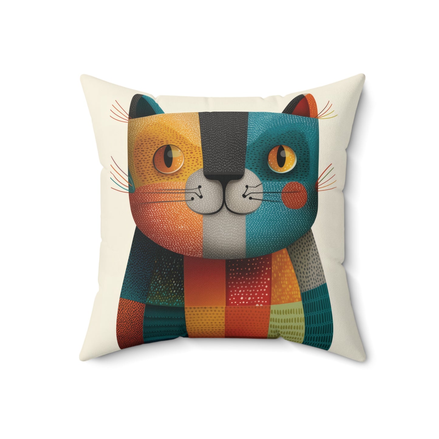 Colorblock Cat- Faux Suede Square Pillow