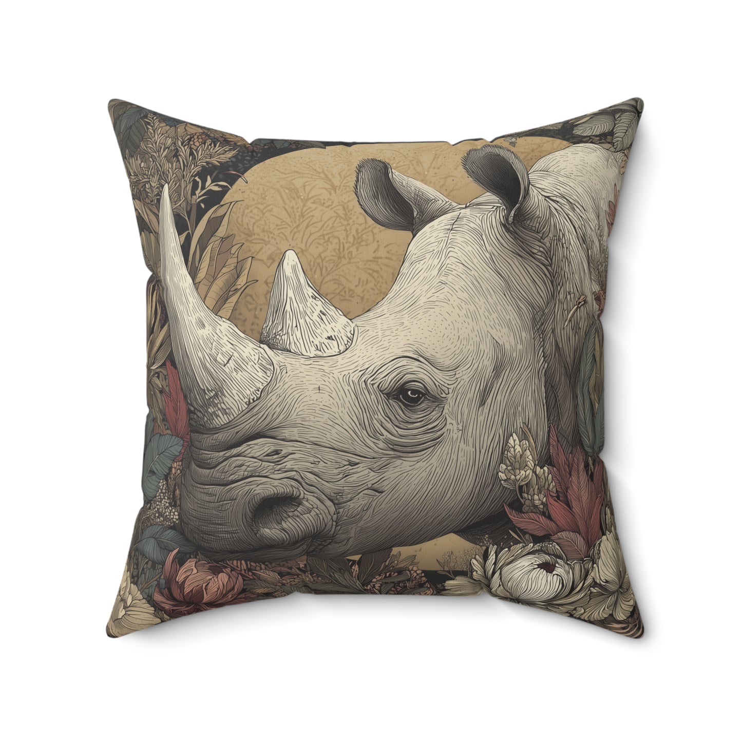 Ivory Plains Rhino - Faux Suede Square Pillow