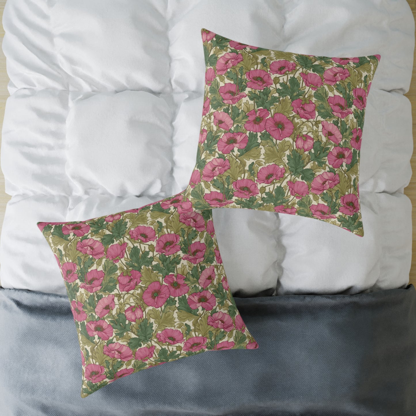 Roseleaf Garden Romance - Square Poly Canvas Pillow
