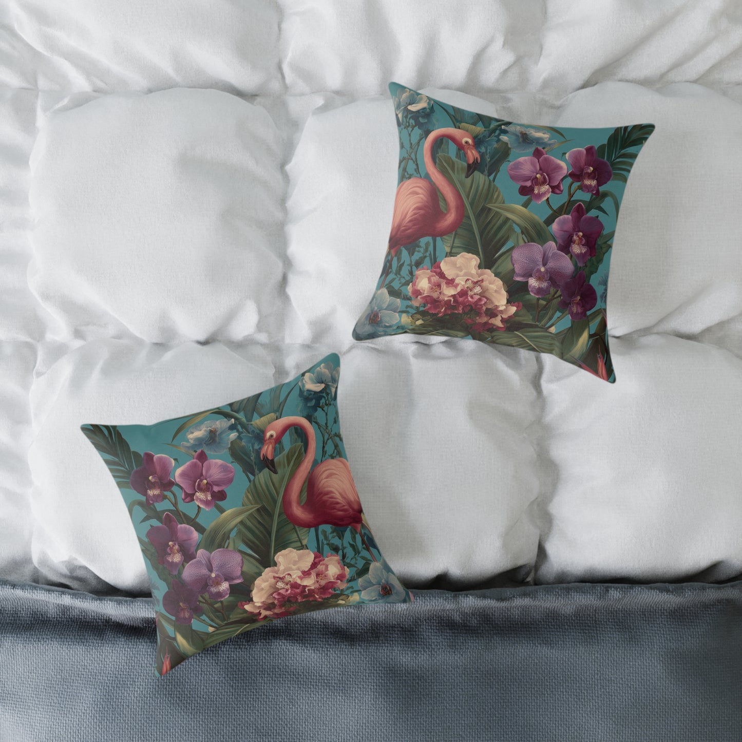 Tropic Orchid Flamingo - Square Poly Canvas Pillow