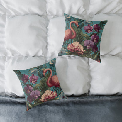 Tropic Orchid Flamingo - Square Poly Canvas Pillow