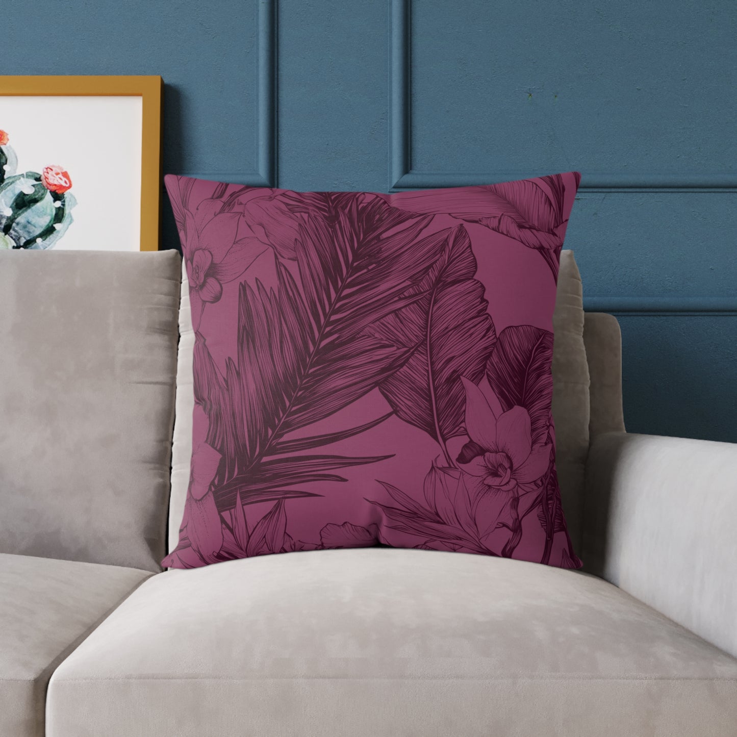 Mulberry Jungle Sketch - Square Poly Canvas Pillow
