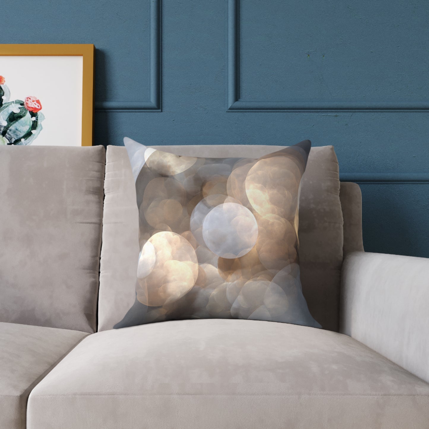 Silver Glow Bokeh - Square Poly Canvas Pillow