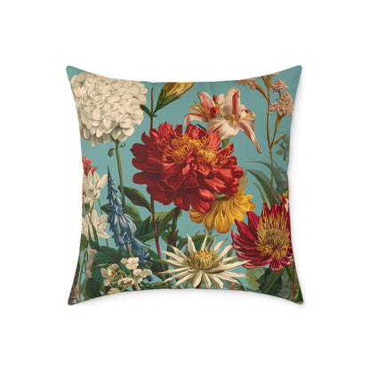 Scarlet & Ivory Floralscape - Square Poly Canvas Pillow