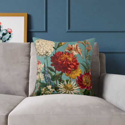 Scarlet & Ivory Floralscape - Square Poly Canvas Pillow