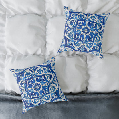 Blue Tile Haven - Square Poly Canvas Pillow