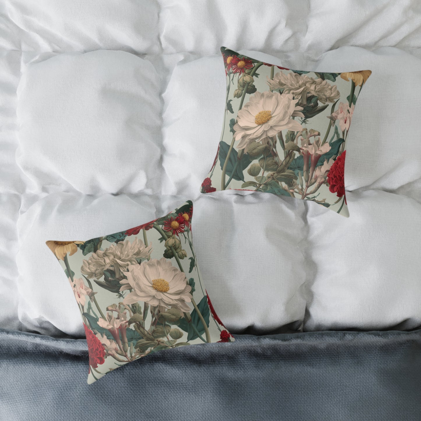 Crimson & Cream Garden - Square Poly Canvas Pillow