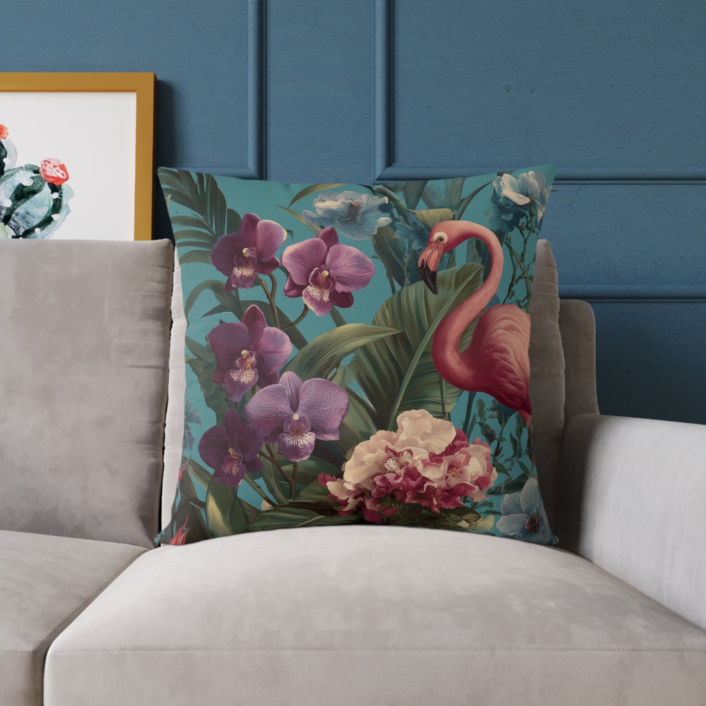 Tropic Orchid Flamingo - Square Poly Canvas Pillow
