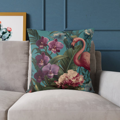 Tropic Orchid Flamingo - Square Poly Canvas Pillow