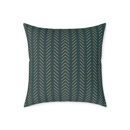 Teal Line Repeat - Square Poly Canvas Pillow