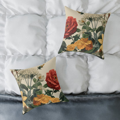 Sunlit Wildflower Bouquet - Square Poly Canvas Pillow