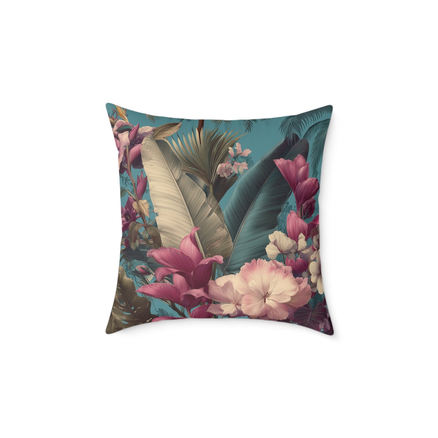 Jade Bloom Reverie - Square Poly Canvas Pillow