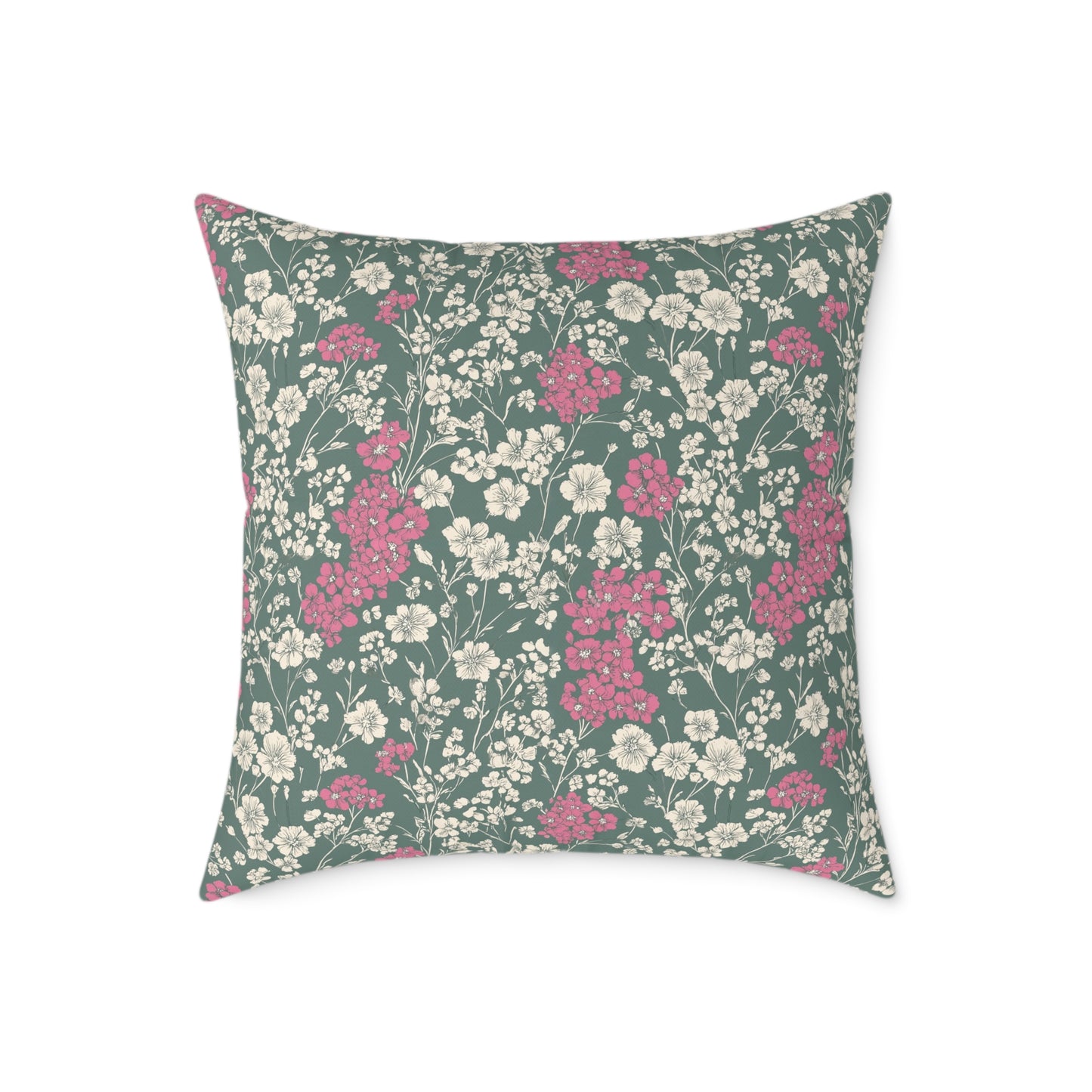 Wild Pink Meadow - Square Poly Canvas Pillow