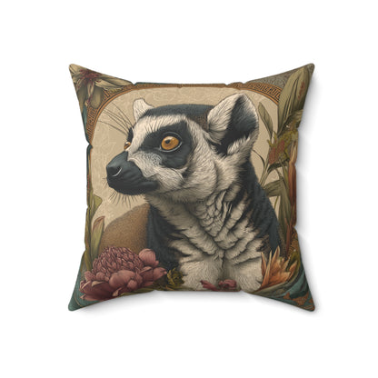 Golden Ring-Tailed Lemur - Faux Suede Square Pillow