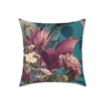 Teal Tropic Bloom - Square Poly Canvas Pillow