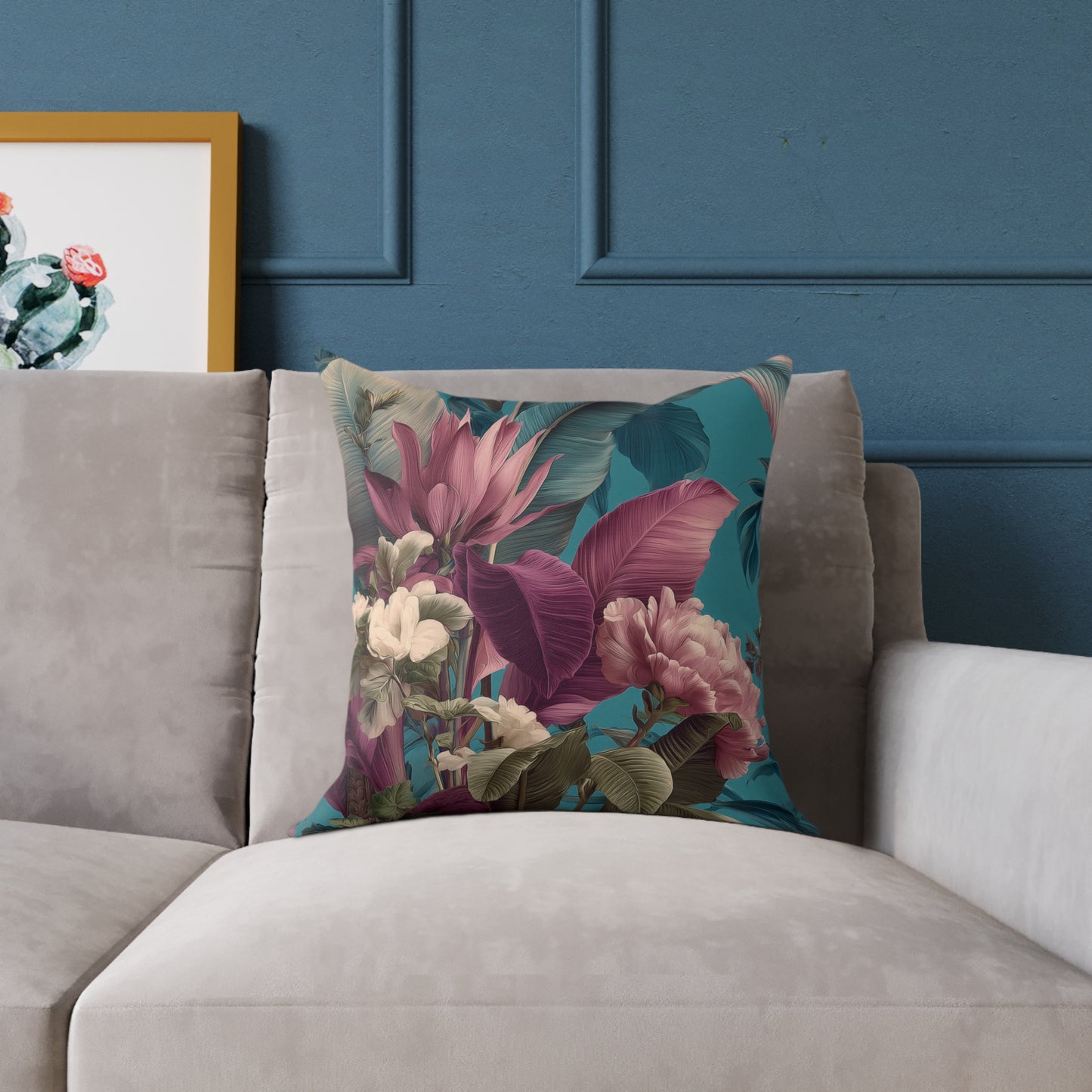 Teal Tropic Bloom - Square Poly Canvas Pillow