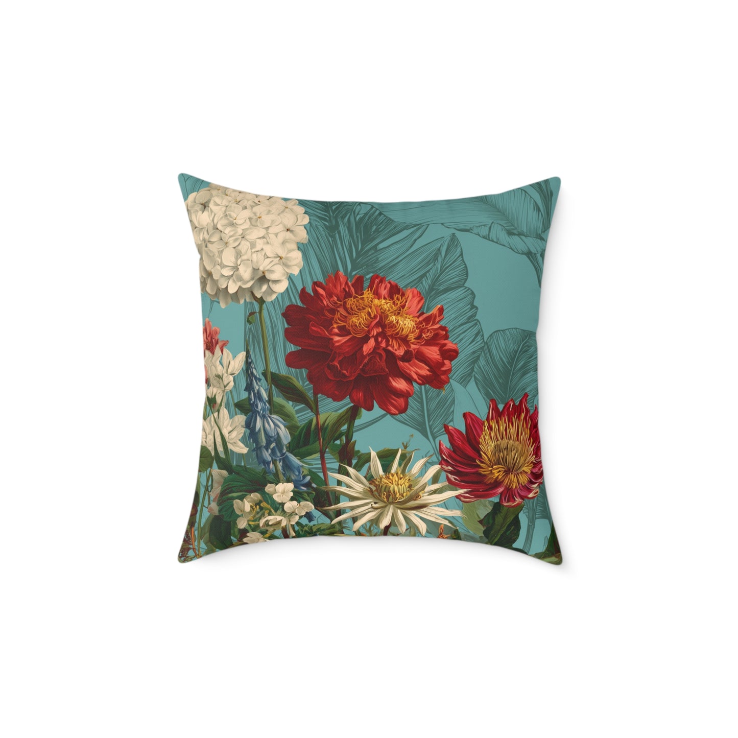Teal Bloom Harmony - Square Poly Canvas Pillow