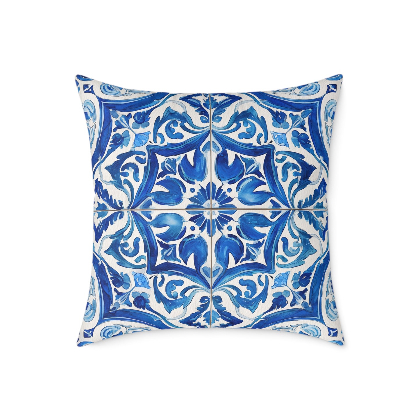 Blue Tile Haven - Square Poly Canvas Pillow