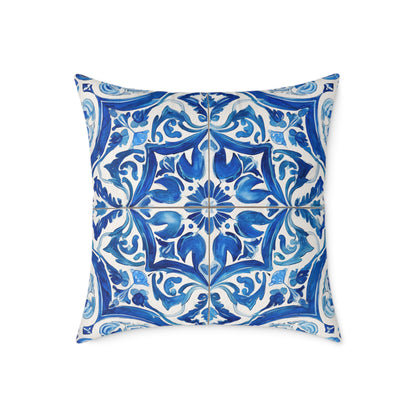 Blue Tile Haven - Square Poly Canvas Pillow