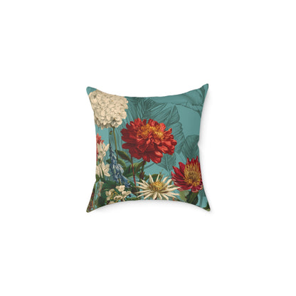 Teal Bloom Harmony - Square Poly Canvas Pillow