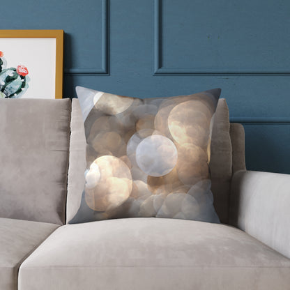 Silver Glow Bokeh - Square Poly Canvas Pillow
