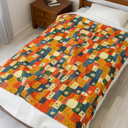 Painted Meadow Patch Tiles - Velveteen Plush Blanket