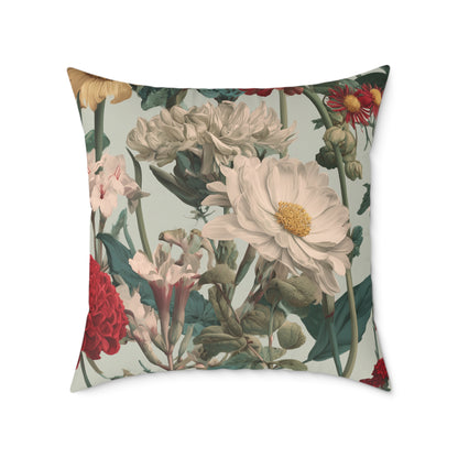 Crimson & Cream Garden - Square Poly Canvas Pillow
