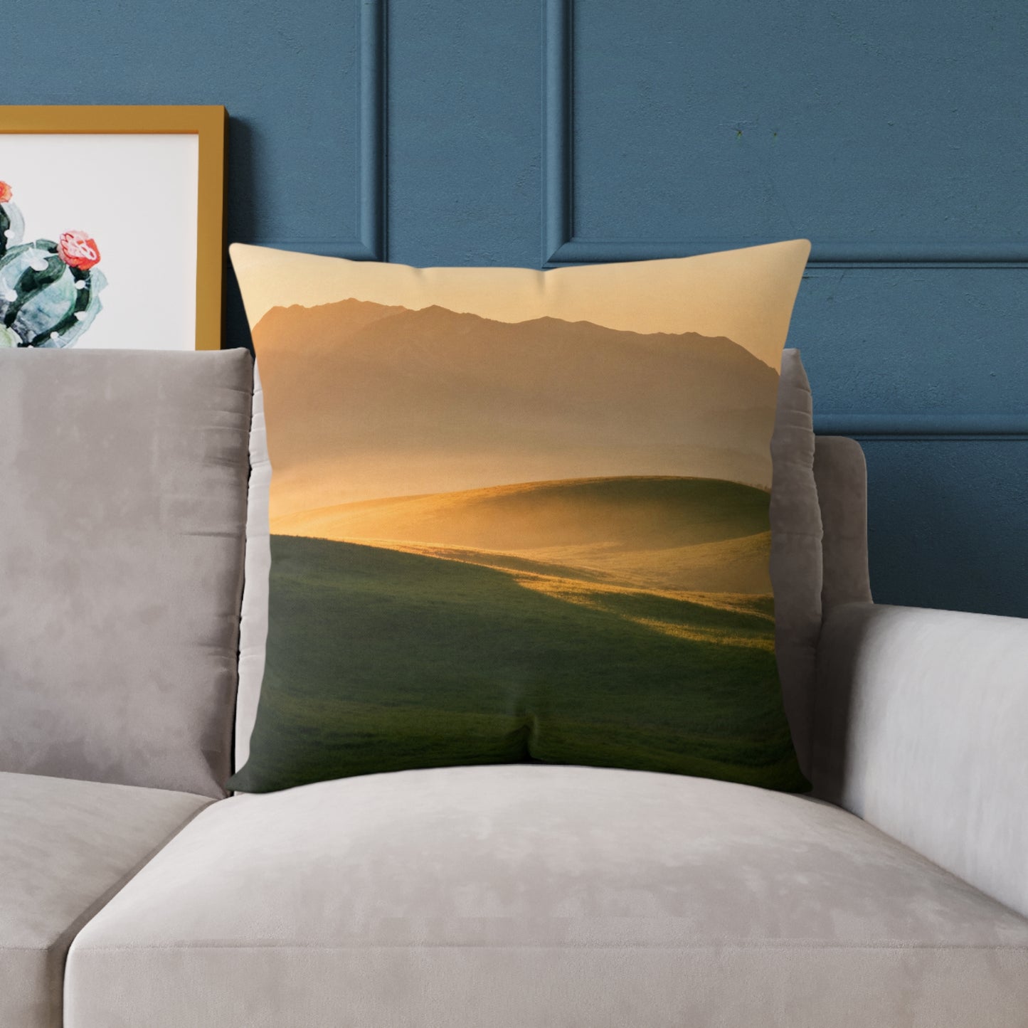 Sunset Valley Vista - Square Poly Canvas Pillow
