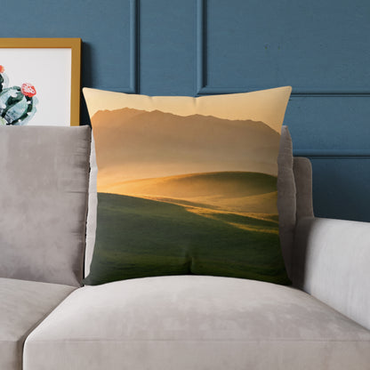 Sunset Valley Vista - Square Poly Canvas Pillow