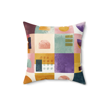 Retro Patch Fusion - Faux Suede Square Pillow