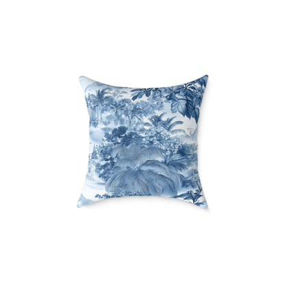 Blue Coastal Toile Garden - Square Poly Canvas Pillow