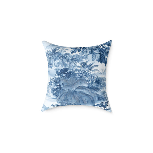 Blue Coastal Toile Garden - Square Poly Canvas Pillow