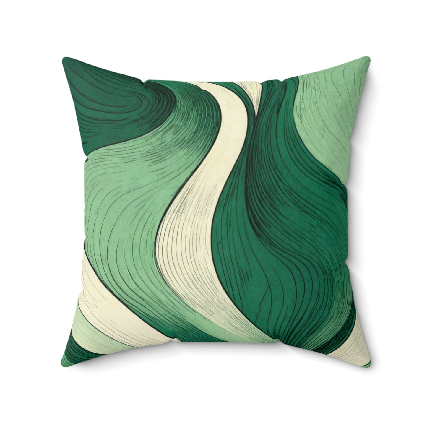 Emerald Flow Lines - Spun Polyester Square Pillow