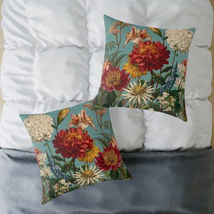 Scarlet & Ivory Floralscape - Square Poly Canvas Pillow