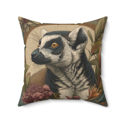 Golden Ring-Tailed Lemur - Faux Suede Square Pillow