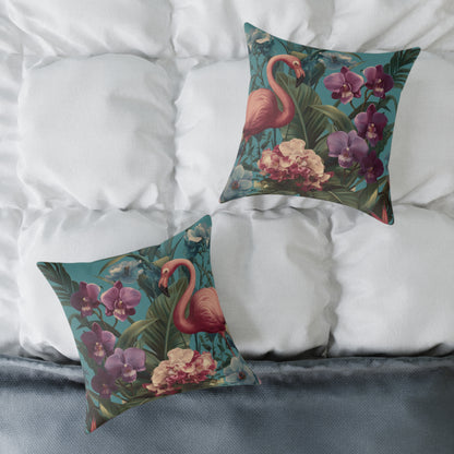 Tropic Orchid Flamingo - Square Poly Canvas Pillow
