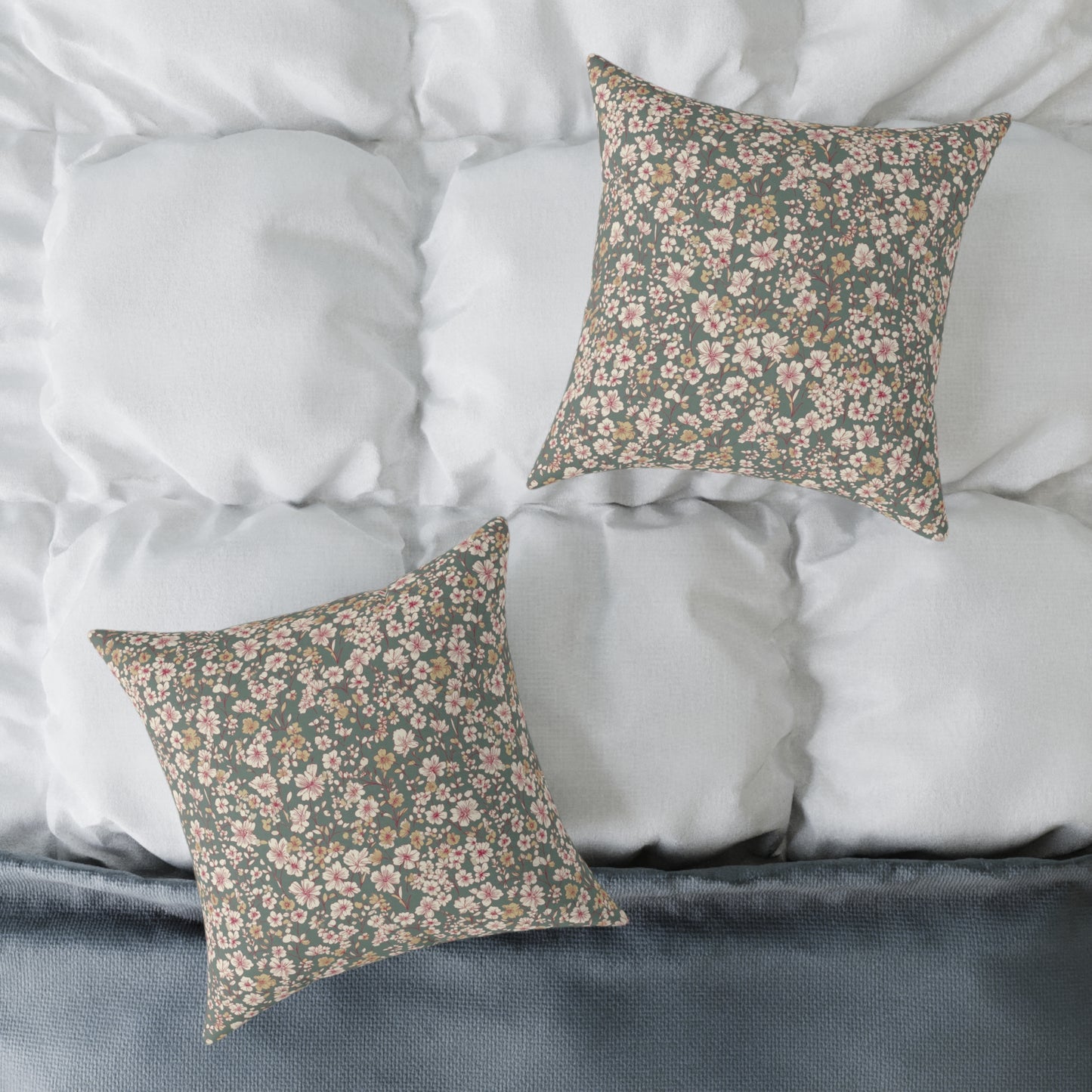 Soft Blush Field - Square Poly Canvas Pillow