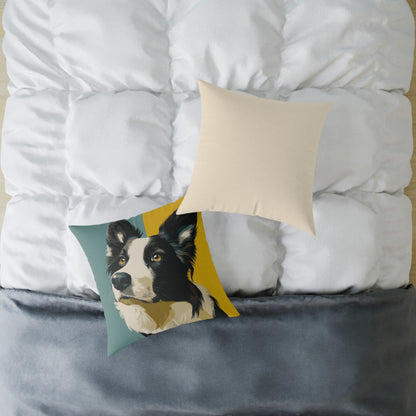 Border Collie Muse - Square Poly Canvas Pillow
