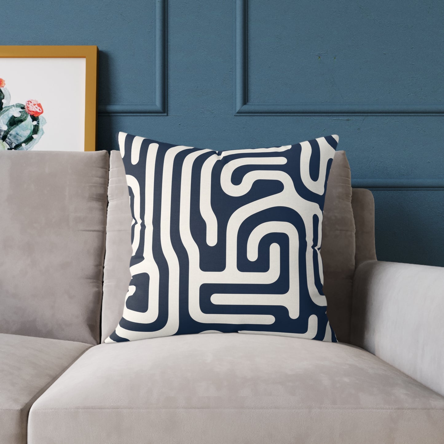 Labyrinth – Navy - Square Poly Canvas Pillow