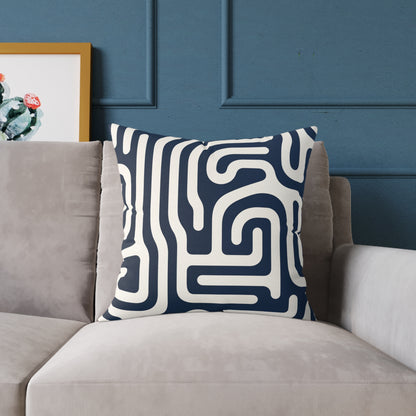 Labyrinth – Navy - Square Poly Canvas Pillow
